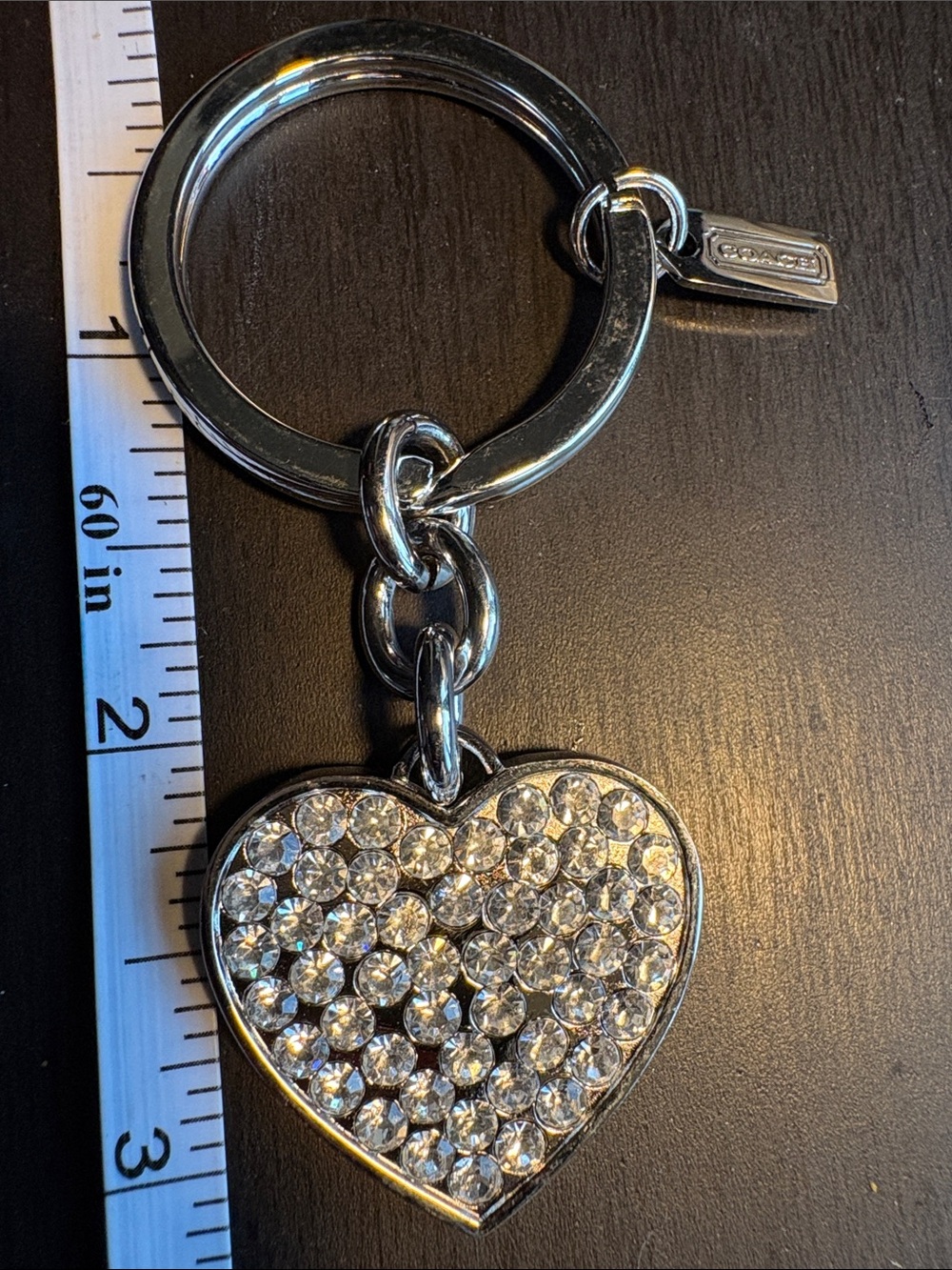 Coach Silver Crystal Heart Keyring